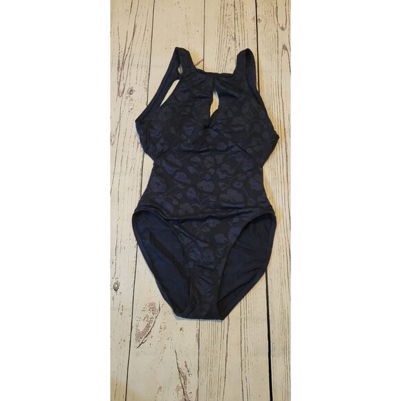 ROBIN PICCONE ONE PIECE SWIMSUIT WOMENS SZ 8 ANA HIGH NECK DAMASCO  NAVY FLORAL - Picture 3 of 5